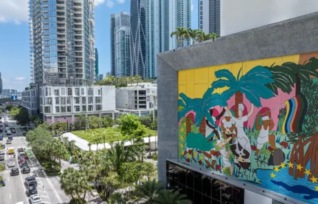 Miami Worldcenter parking garage mural and green space