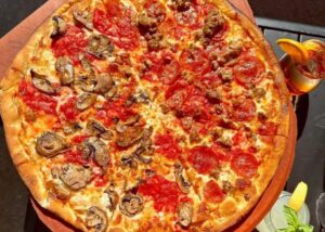 Pepperoni and mushroom pizza from Anthony’s