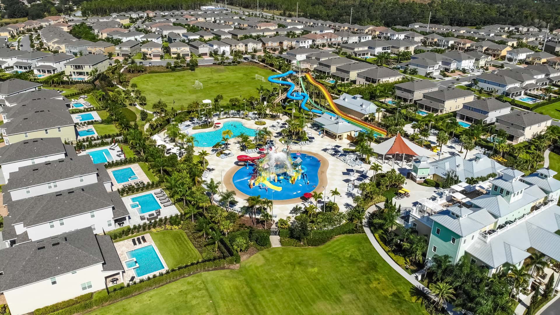 Encore Resort at Reunion water park, clubhouse, and vacation rental homes