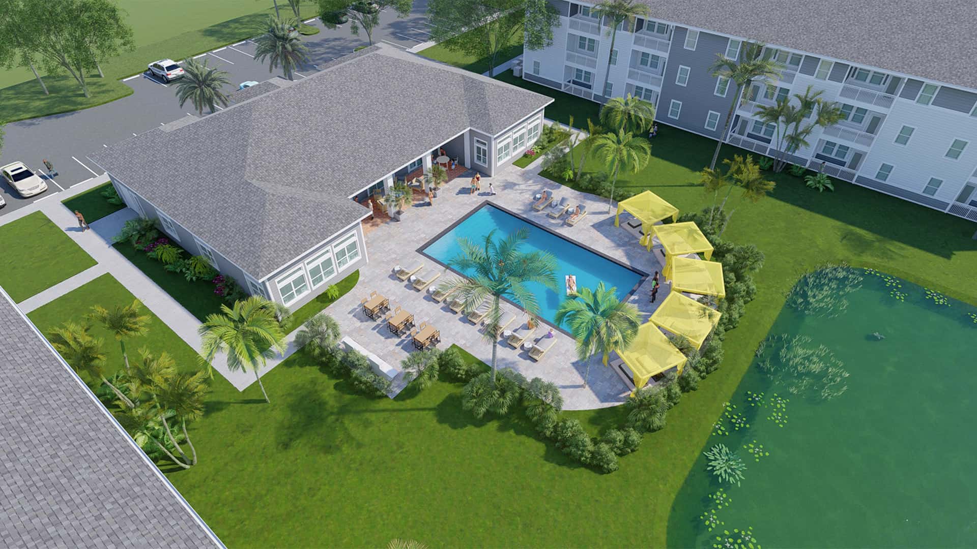 Momentum Blanding Apartments community pool and clubhouse — Rendering