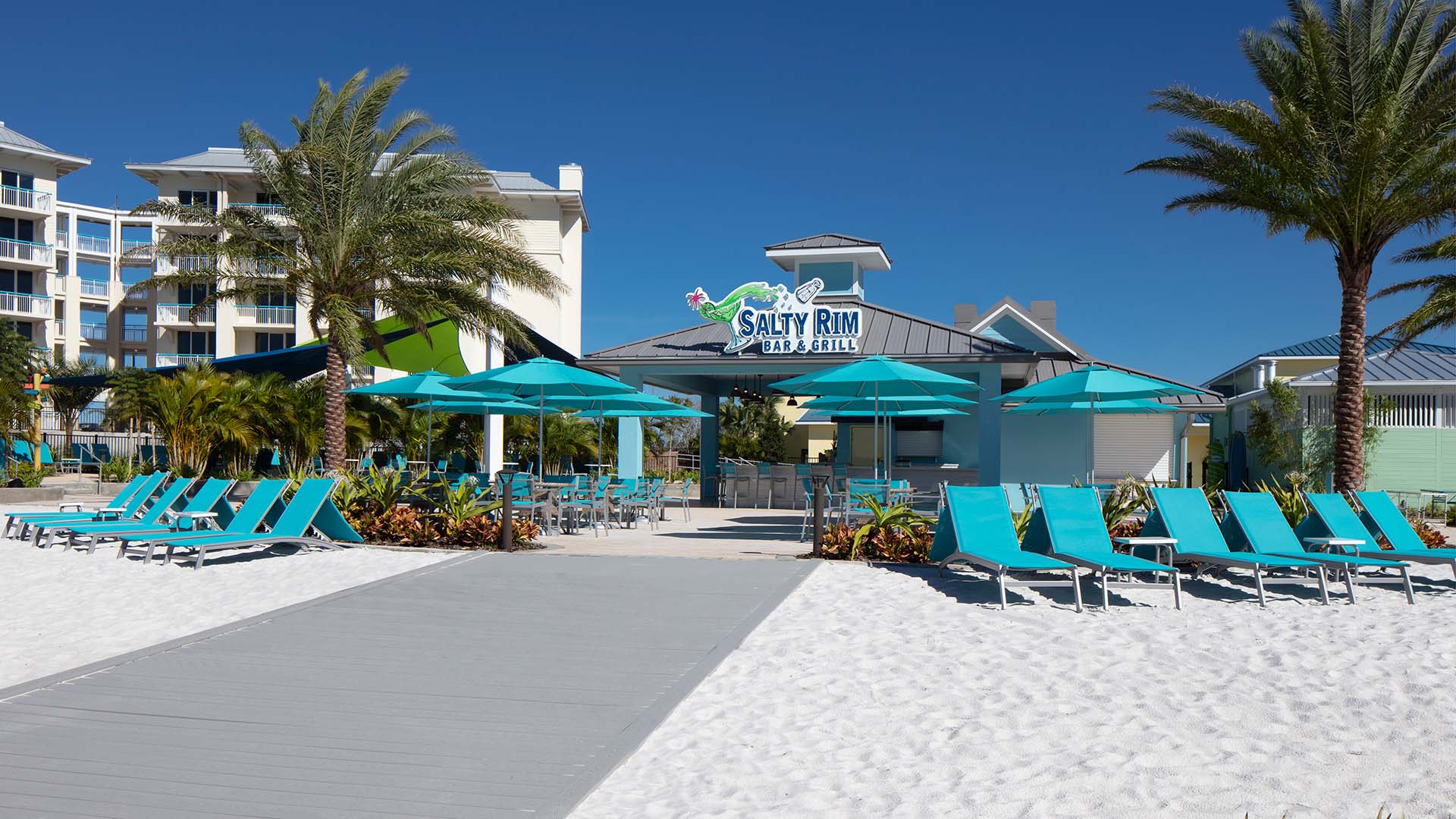Salty Rim Bar & Grill on the sands of Margaritaville Resort Orlando’s Fins Up Beach Club