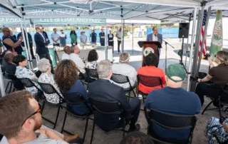 Falcone Group Executive Chairman Art Falcone speaks at the groundbreaking of Greenleaf Park in downtown Oakland Park, Florida