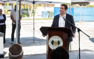 Falcone Group COO Alfonso Costa Jr. speaks at the groundbreaking of Greenleaf Park in downtown Oakland Park, Florida