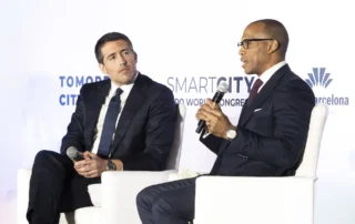 Falcone Group COO Alfonso Costa Jr. moderates a panel featuring U.S. Secretary of Housing and Urban Development Scott Turner at the 2026 Tomorrow City USA Conference.