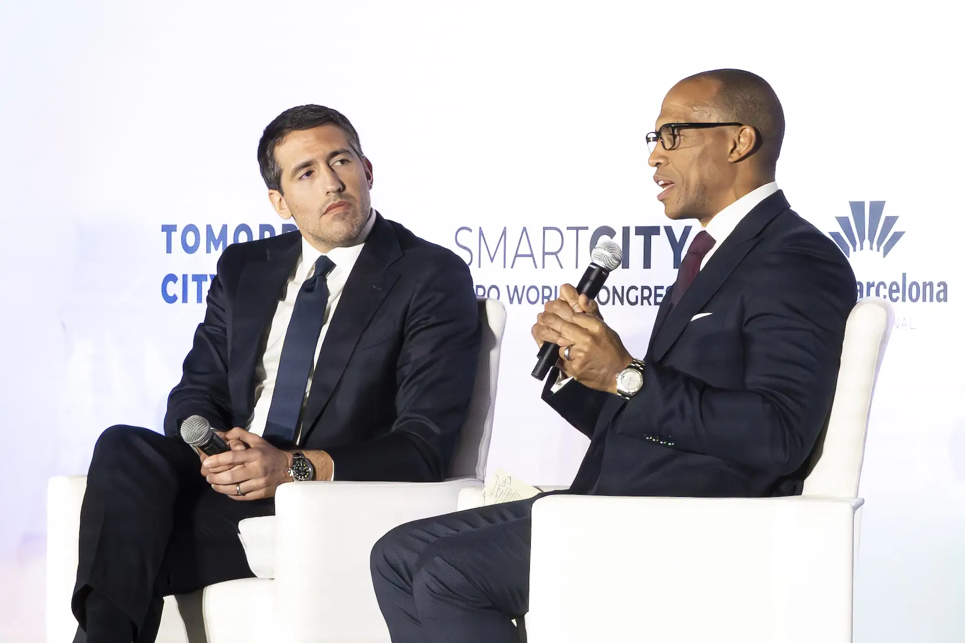 Falcone Group COO Alfonso Costa Jr. moderates a panel featuring U.S. Secretary of Housing and Urban Development Scott Turner at the 2026 Tomorrow City USA Conference.