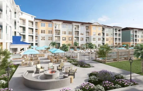 Margaritaville Vacation Residences Myrtle Beach` Rendering: Margaritaville Vacation Residences Myrtle Beach community pool and fire pit