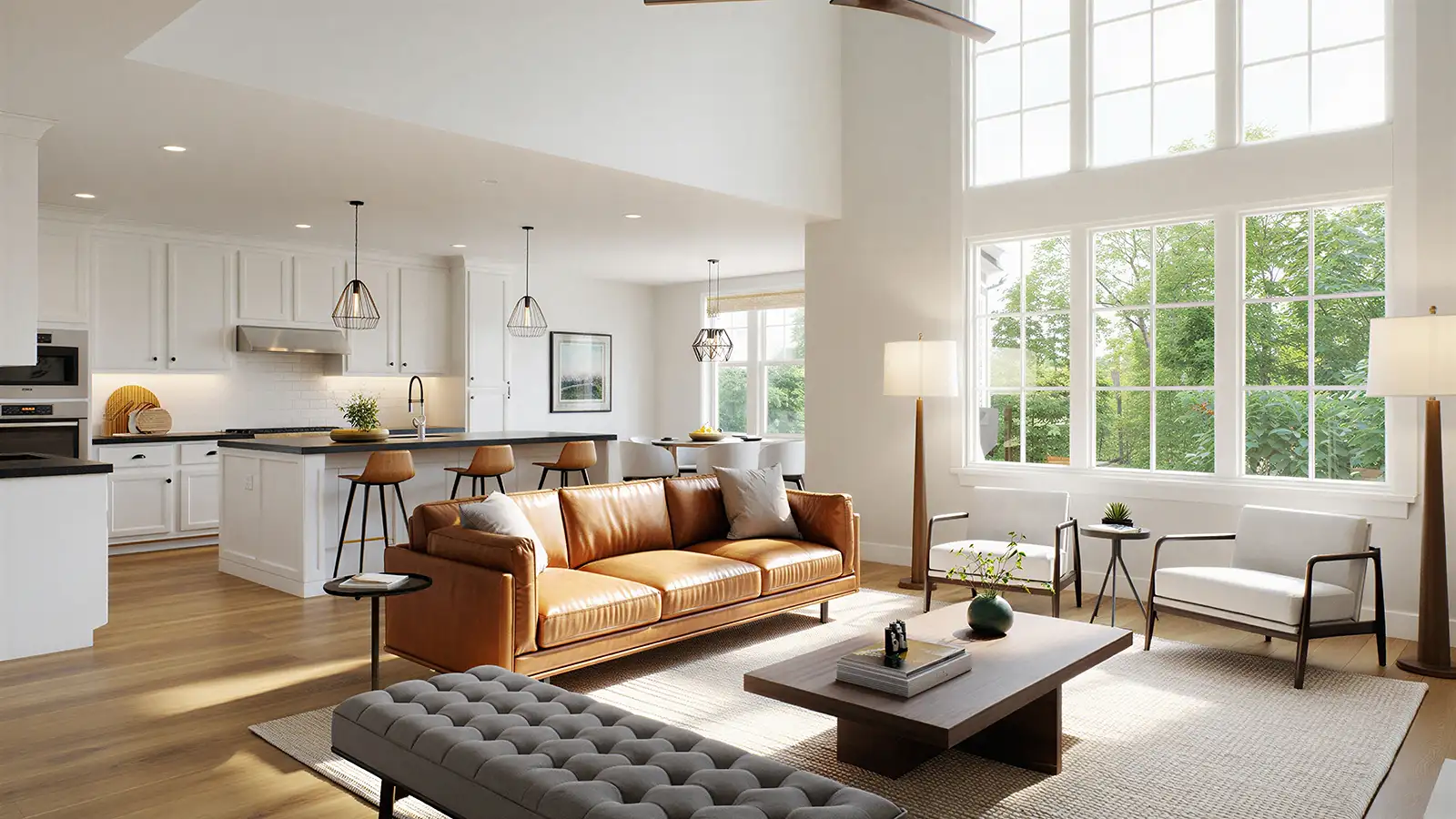 Luxury home living room and kitchen